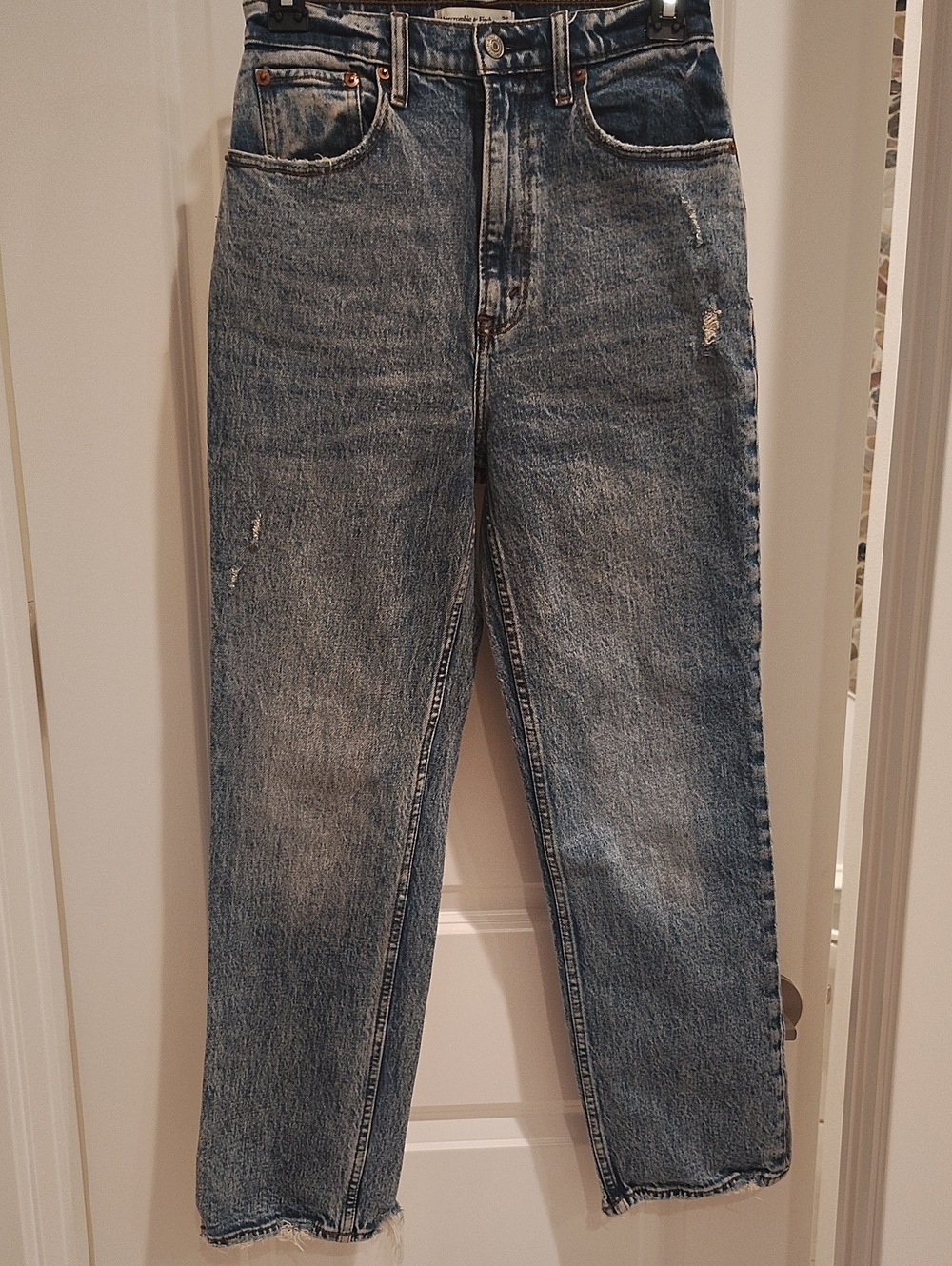 Abercrombie & Fitch Distressed Straight Leg Blue Jeans